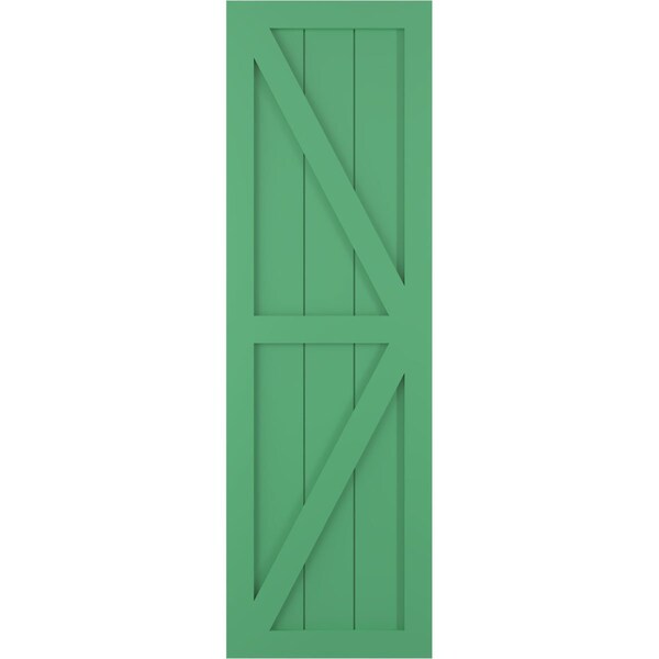 Ekena Millwork True Fit PVC Two Equal Panel Farmhouse Fixed Mount Shutters w/ Z-Bar, Lilly Pads , 12W x 53H, PR - TFP102FH12X053LP