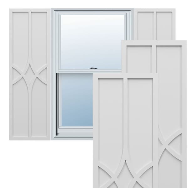 Ekena Millwork True Fit PVC Cedar Park Fixed Mount Shutters, White, 12W x 53H, PR - TFP001CP12X053WH