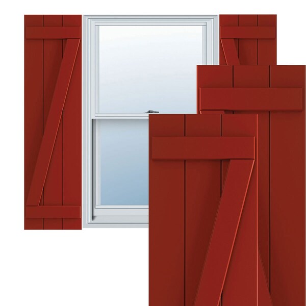 Ekena Millwork True Fit PVC Three Board Joined Board-n-Batten Shutters w/Z-Bar, Fire Red , 16 1/8W x 80H, PR - TFP102BBF16X080BR