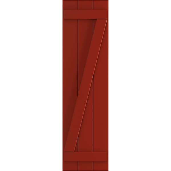 Ekena Millwork True Fit PVC Three Board Joined Board-n-Batten Shutters w/Z-Bar, Fire Red , 16 1/8W x 80H, PR - TFP102BBF16X080BR