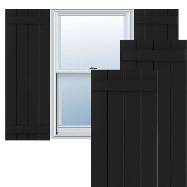 Ekena Millwork True Fit PVC Four Board Joined Board-n-Batten Shutters, Black, 21 1/2W x 67H, PR - TFP101BBF21X067BL