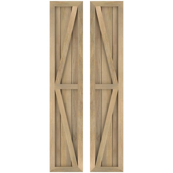 Ekena Millwork Americraft 3-Board Wood 2 Equal Panel Frmd Board-n-Batten Shutters w/Dubl Z-Bar, ARW102BF311X65UNH, PR - ARW102BF311X65UNH