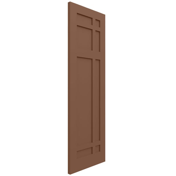 Ekena Millwork True Fit PVC San Juan Capistrano Mission Style Fixed Mount Shutters, Burnt Toffee, 18W x 48H, PR - TFP001SJ18X048BT