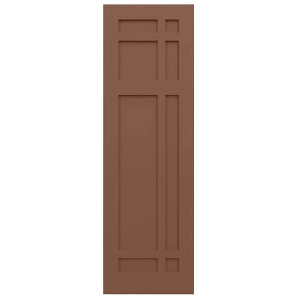 Ekena Millwork True Fit PVC San Juan Capistrano Mission Style Fixed Mount Shutters, Burnt Toffee, 18W x 48H, PR - TFP001SJ18X048BT