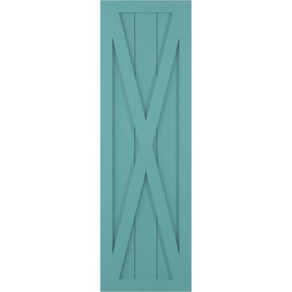 Ekena Millwork True Fit PVC Single X-Board Farmhouse Fixed Mount Shutters, Pure Turquoise, 15W x 53H, PR - TFP001FH15X053PT