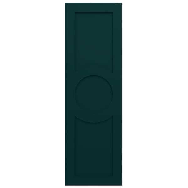 Ekena Millwork True Fit PVC Center Circle Arts & Crafts Fixed Mount Shutters, Thermal Green, 18W x 55H, PR - TFP001AC18X055FG