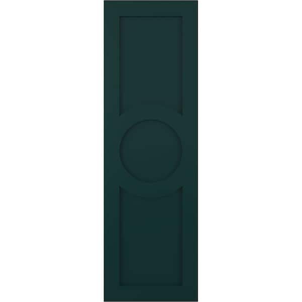Ekena Millwork True Fit PVC Center Circle Arts & Crafts Fixed Mount Shutters, Thermal Green, 18W x 55H, PR - TFP001AC18X055FG
