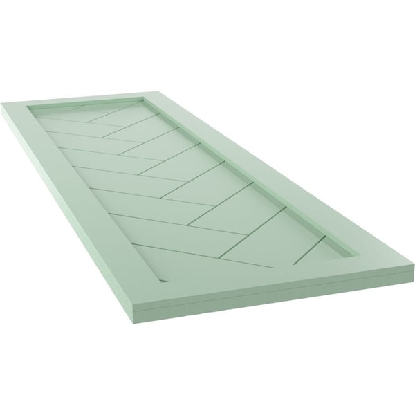 Ekena Millwork True Fit PVC Single Panel Herringbone Modern Style Fixed Mount Shutters, Seaglass, 12W x 66H, PR - TFP001HB12X066SG