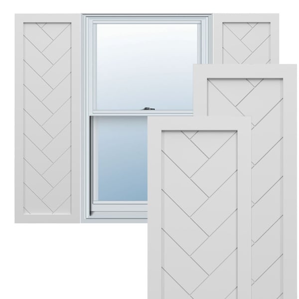Ekena Millwork True Fit PVC Single Panel Herringbone Modern Style Fixed Mount Shutters, White, 15W x 36H, PR - TFP001HB15X036WH