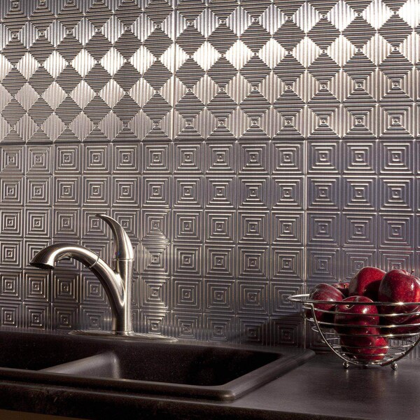 Fasade Fasade 18in x 24in Miniquattro Brushed Aluminum Backsplash Panel 5pk - PB5308