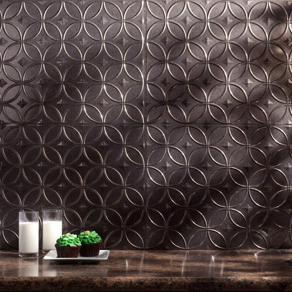 Fasade Fasade 18in x 24in Rings Smoked Pewter Backsplash Panel 5pk - PB6127