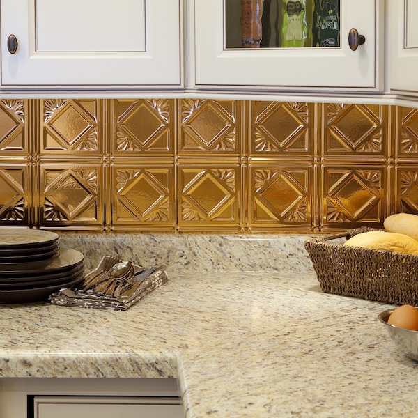 Fasade Fasade 18in x 24in Traditional 4 Polished Copper Backsplash Panel 5pk - PB5125