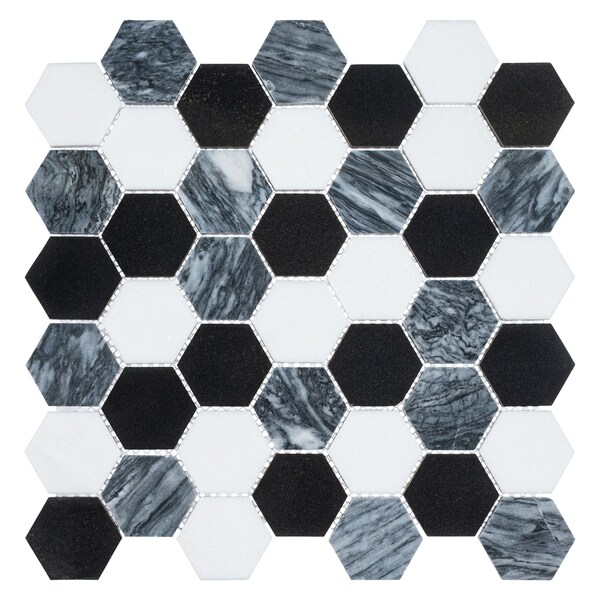 Andova Tiles SAMPLE Channing 2 x 2 Marble Honeycomb Mosaic Floor Use Tile - SAM-ANDCHA121