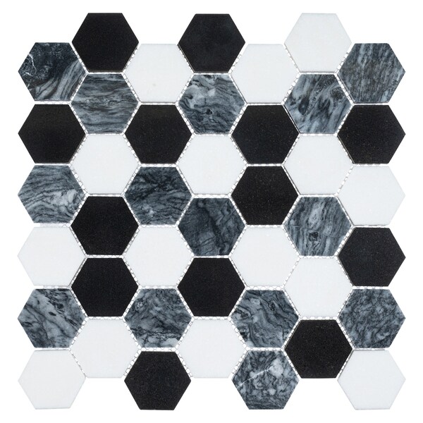 Andova Tiles SAMPLE Channing 2 x 2 Marble Honeycomb Mosaic Floor Use Tile - SAM-ANDCHA121