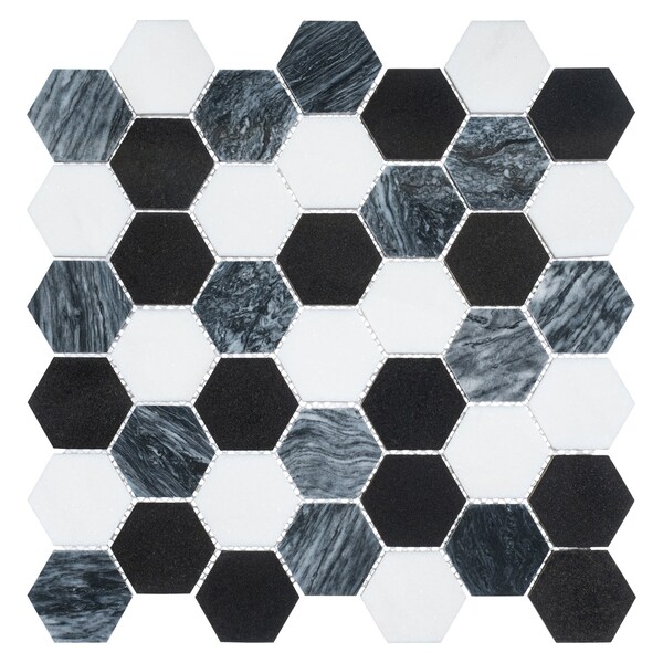 Andova Tiles SAMPLE Channing 2 x 2 Marble Honeycomb Mosaic Floor Use Tile - SAM-ANDCHA121