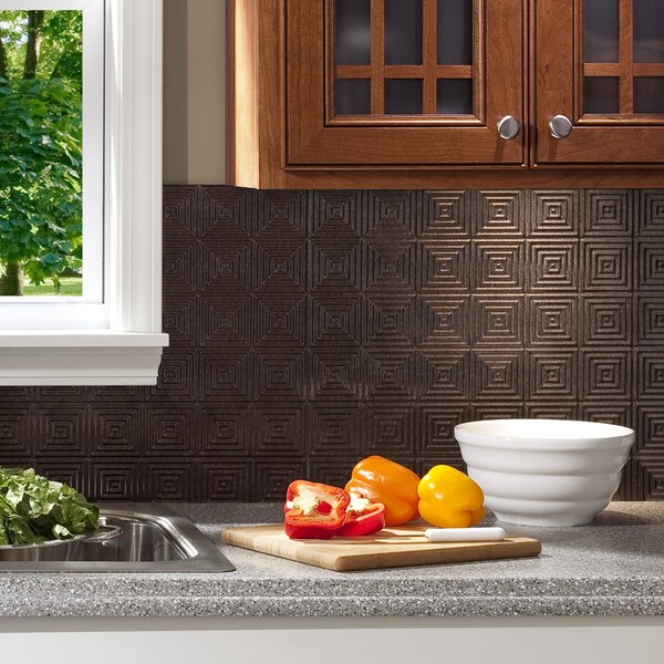 Fasade Fasade 18in x 24in Miniquattro Smoked Pewter Backsplash Panel 5pk - PB5327