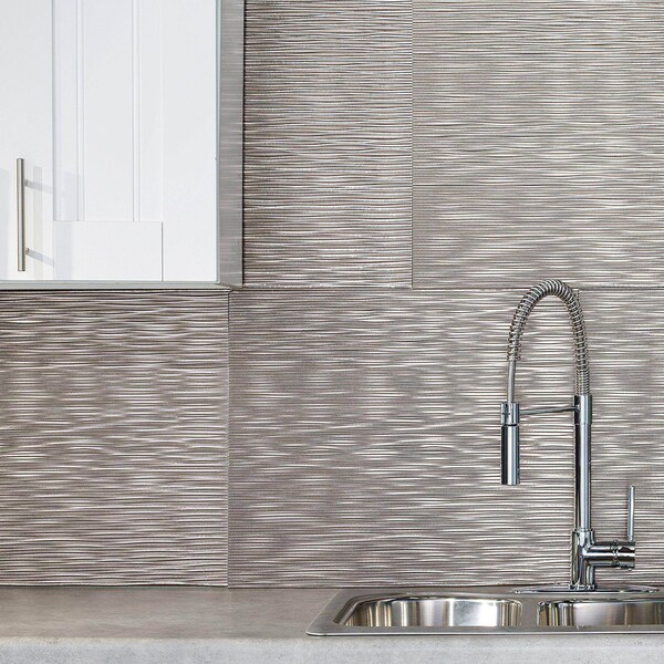 Fasade Fasade 18in x 24in Ripple Brushed Nickel Backsplash Panel 5pk - PB6229