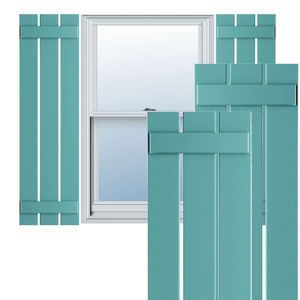 Ekena Millwork True Fit PVC, Three Board Spaced Board-n-Batten Shutters, Pure Turquoise , 17 1/8W x 46H, PR - TFP101SBF17X046PT
