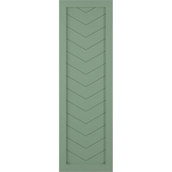 Ekena Millwork True Fit PVC Single Panel Chevron Modern Style Fixed Mount Shutters, Track Green, 12W x 70H, PR - TFP001CV12X070TG