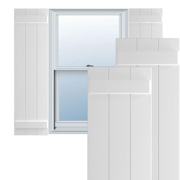 Ekena Millwork True Fit PVC Three Board Joined Board-n-Batten Shutters, White, 16 1/8W x 80H, PR - TFP101BBF16X080WH