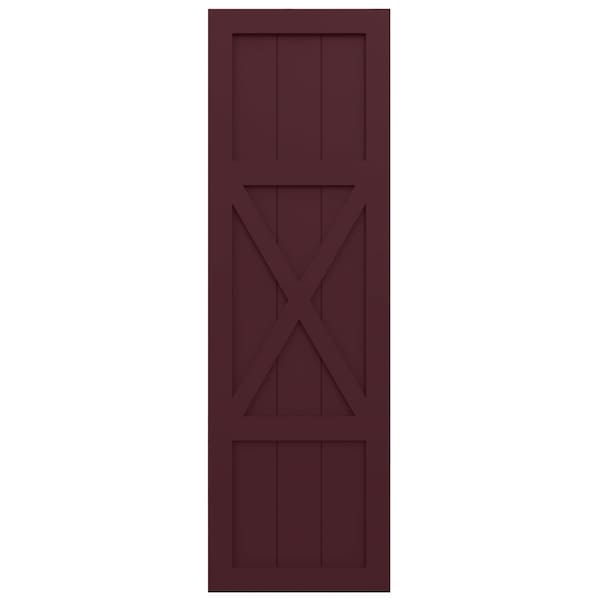 Ekena Millwork True Fit PVC Center X-Board Farmhouse Fixed Mount Shutters, Wine Red , 15W x 67H, PR - TFP107FH15X067WR