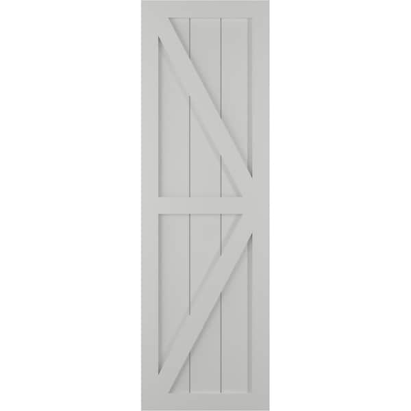 Ekena Millwork True Fit PVC Two Equal Panel Farmhouse Fixed Mount Shutters w/Z-Bar, Hailstorm Gray, 15W x 42H, PR - TFP102FH15X042ST