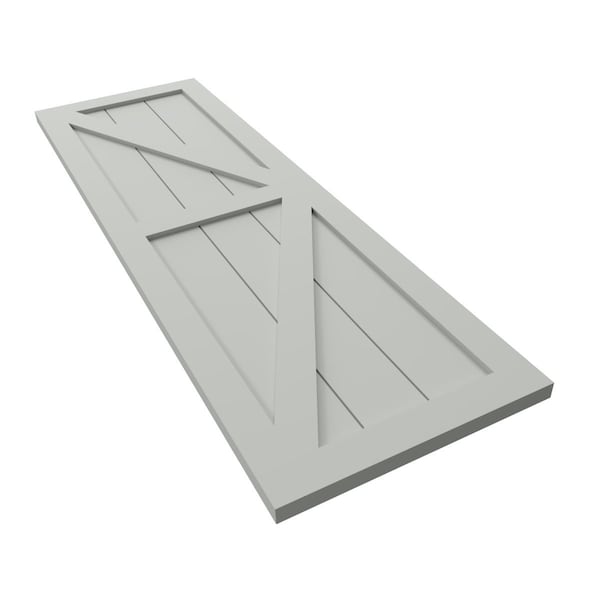 Ekena Millwork True Fit PVC Two Equal Panel Farmhouse Fixed Mount Shutters w/Z-Bar, Hailstorm Gray, 15W x 42H, PR - TFP102FH15X042ST
