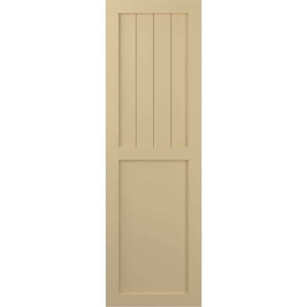 Ekena Millwork True Fit PVC Farmhouse/Flat Panel Combination Fixed Mount Shutters, Natural Twine, 12W x 73H, PR - TFP101FC12X073NT
