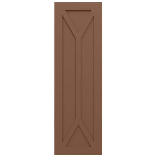 Ekena Millwork True Fit PVC San Carlos Mission Style Fixed Mount Shutters, Burnt Toffee, 18W x 36H, PR - TFP001SC18X036BT