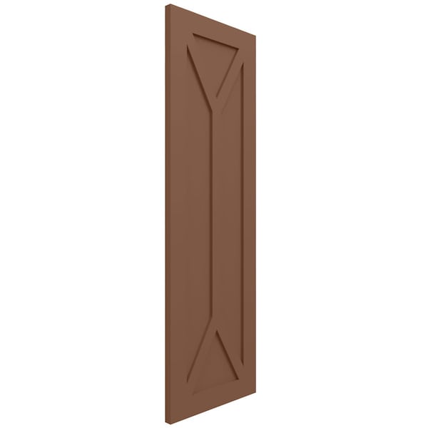 Ekena Millwork True Fit PVC San Carlos Mission Style Fixed Mount Shutters, Burnt Toffee, 18W x 36H, PR - TFP001SC18X036BT