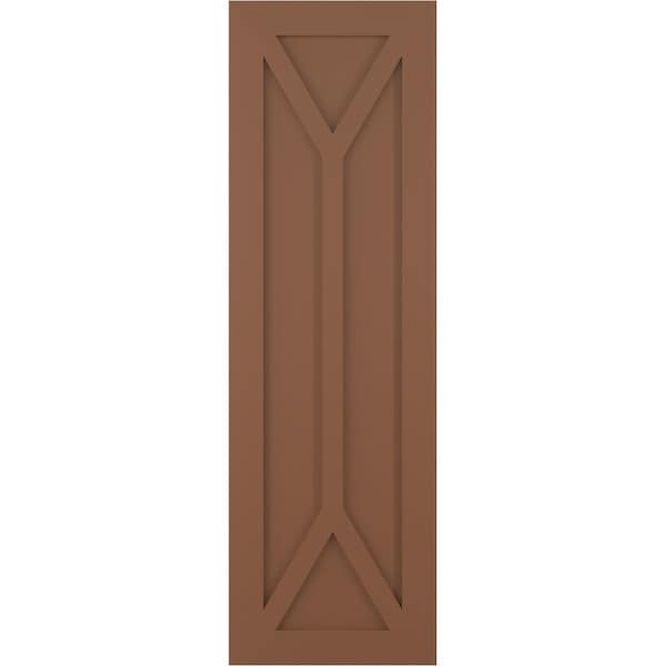 Ekena Millwork True Fit PVC San Carlos Mission Style Fixed Mount Shutters, Burnt Toffee, 18W x 36H, PR - TFP001SC18X036BT