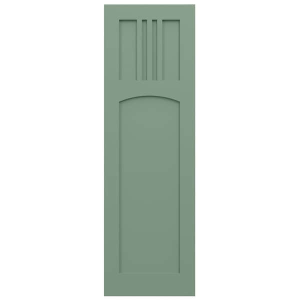 Ekena Millwork True Fit PVC San Miguel Mission Style Fixed Mount Shutters, Track Green, 18W x 40H, PR - TFP001SM18X040TG