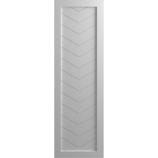 Ekena Millwork True Fit PVC Single Panel Chevron Modern Style Fixed Mount Shutters, Primed, 18"W x 61"H - TFP001CV18X061PR