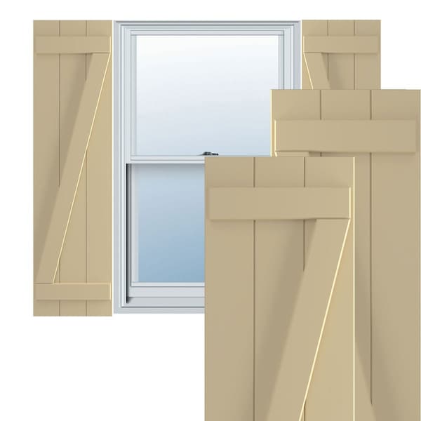 Ekena Millwork True Fit PVC, Three Board Joined Board-n-Batten Shutters w/Z-Bar, Natural Twine , 16 1/8W x 47H, PR - TFP102BBF16X047NT