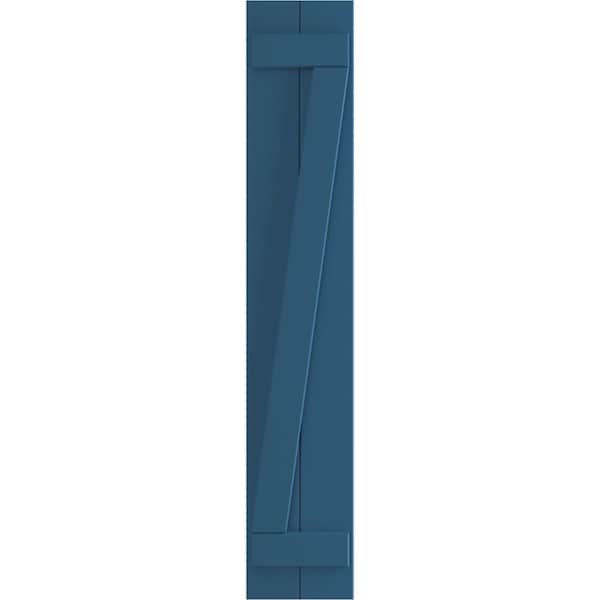 Ekena Millwork True Fit PVC Two Board Joined Board-n-Batten Shutters w/Z-Bar, Sojourn Blue , 10 3/4W x 54H, PR - TFP102BBF11X054HB