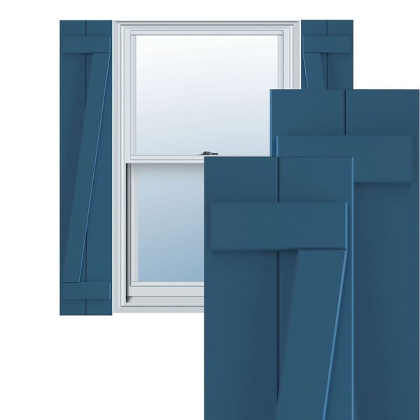 Ekena Millwork True Fit PVC Two Board Joined Board-n-Batten Shutters w/Z-Bar, Sojourn Blue , 10 3/4W x 54H, PR - TFP102BBF11X054HB