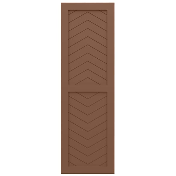 Ekena Millwork True Fit PVC Two Panel Chevron Modern Style Fixed Mount Shutters, Burnt Toffee, 12W x 74H, PR - TFP101CV12X074BT