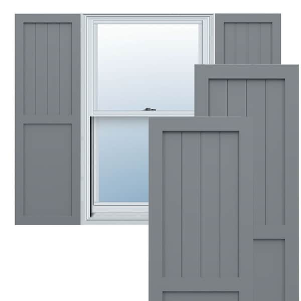 Ekena Millwork True Fit PVC Farmhouse/Flat Panel Combination Fixed Mount Shutters, Ocean Swell, 15W x 58H, PR - TFP101FC15X058CH