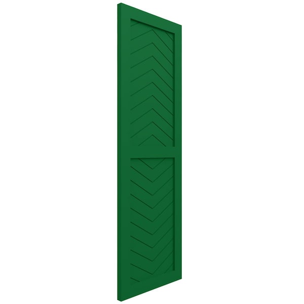 Ekena Millwork True Fit PVC Two Panel Chevron Modern Style Fixed Mount Shutters, Viridian Green, 12W x 30H, PR - TFP101CV12X030HG