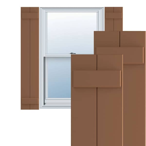 Ekena Millwork True Fit PVC, Two Board Joined Board-n-Batten Shutters, Burnt Toffee, 10 3/4W x 29H, PR - TFP101BBF11X029BT