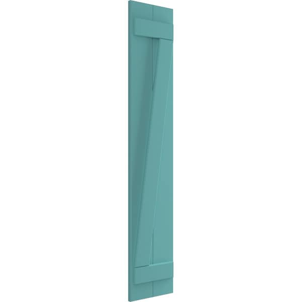 Ekena Millwork True Fit PVC, Two Board Joined Board-n-Batten Shutters w/Z-Bar, Pure Turquoise , 10 3/4W x 48H, PR - TFP102BBF11X048PT