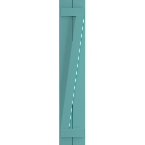 Ekena Millwork True Fit PVC, Two Board Joined Board-n-Batten Shutters w/Z-Bar, Pure Turquoise , 10 3/4W x 48H, PR - TFP102BBF11X048PT