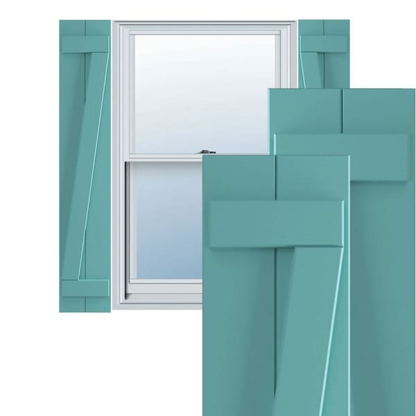 Ekena Millwork True Fit PVC, Two Board Joined Board-n-Batten Shutters w/Z-Bar, Pure Turquoise , 10 3/4W x 48H, PR - TFP102BBF11X048PT