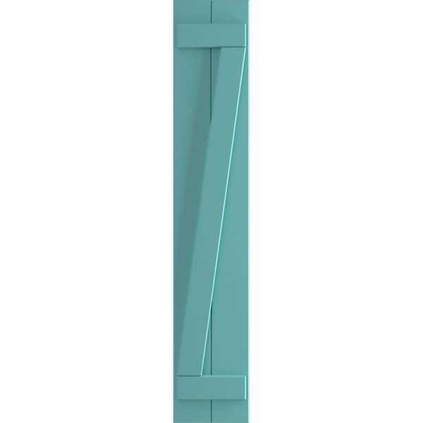 Ekena Millwork True Fit PVC, Two Board Joined Board-n-Batten Shutters w/Z-Bar, Pure Turquoise , 10 3/4W x 48H, PR - TFP102BBF11X048PT