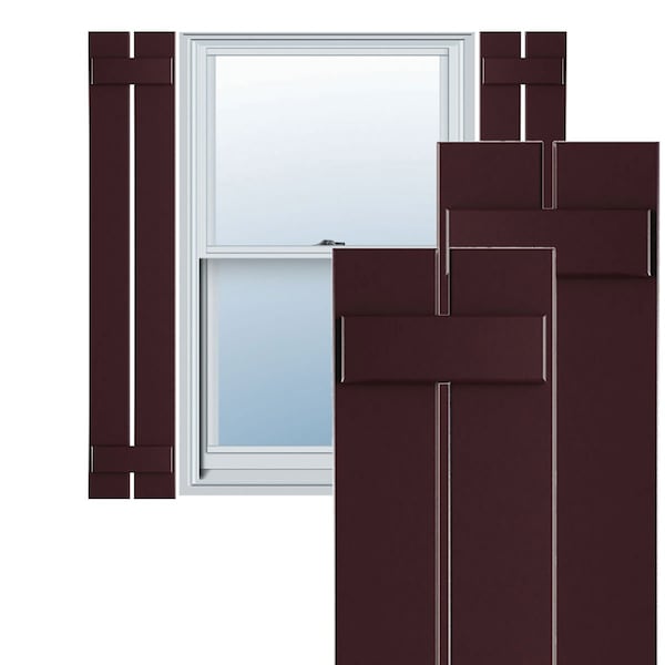 Ekena Millwork True Fit PVC, Two Board Spaced Board-n-Batten Shutters, Wine Red, 11 1/4W x 66H, PR - TFP101SBF11X066WR