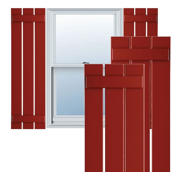 Ekena Millwork True Fit PVC Three Board Spaced Board-n-Batten Shutters, Fire Red , 17 1/8W x 74H, PR - TFP101SBF17X074BR