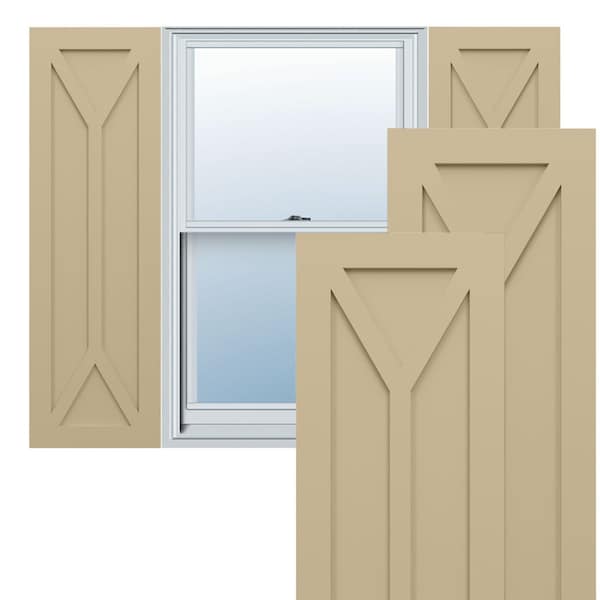 Ekena Millwork True Fit PVC San Carlos Mission Style Fixed Mount Shutters, Natural Twine, 12W x 59H, PR - TFP001SC12X059NT