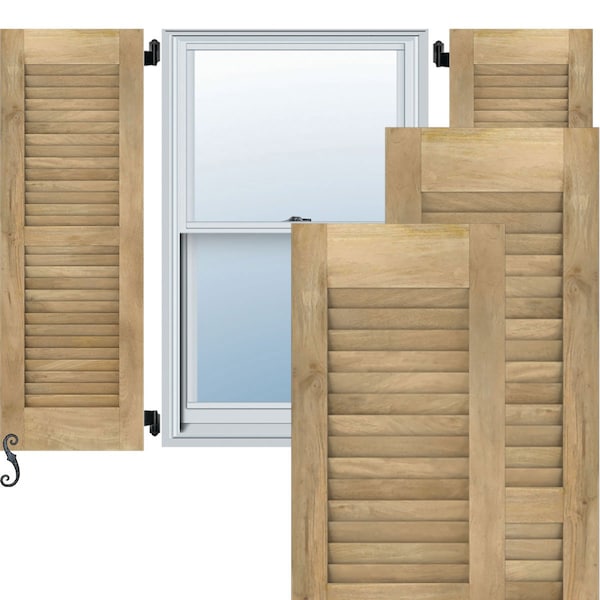 Ekena Millwork 18W x 68H Americraft Two Equal Louver Exterior Real Wood Shutters, Unfinished, PR - RW101LV18X68UNH