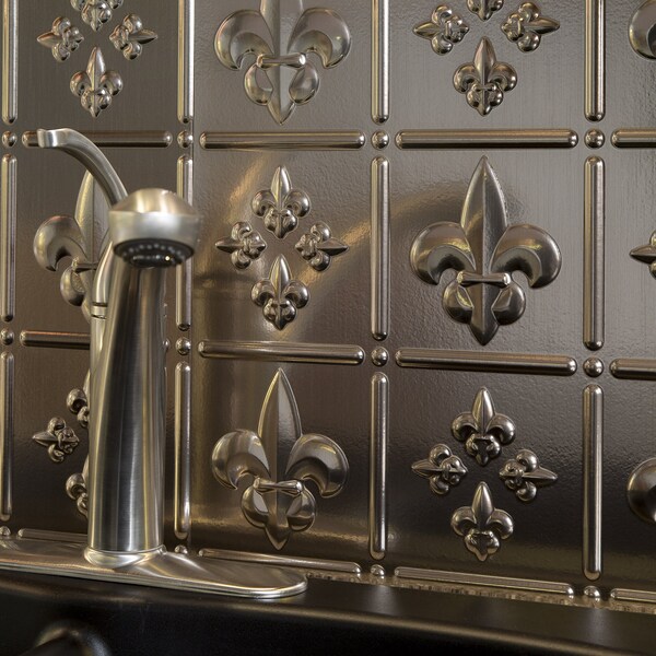 Fasade Fasade 18in x 24in Fleur-de-lis Brushed Nickel Backsplash Panel 5pk - PB6629