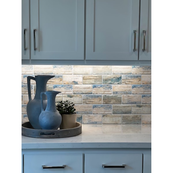 Apollo Tile Blue And Beige Subway 9.18 sq.ft 11.5 in. x11.5 in. Recycled Glass Tile, 10PK - APLNNR9904BLEC37